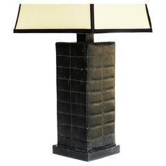 Black Leather Faux Leather Table Lamp in the style of Jacques Adnet