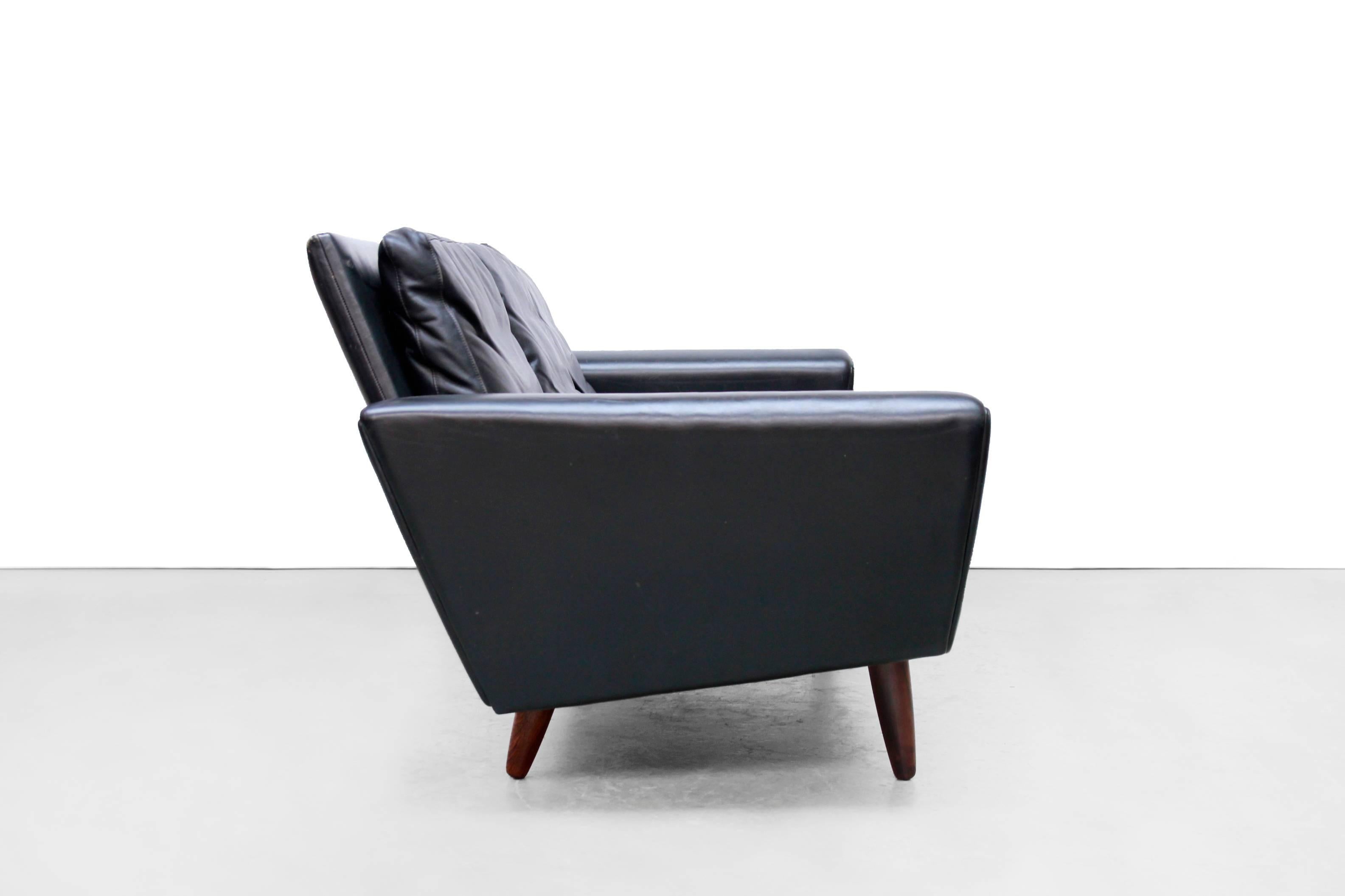Mid-Century Modern Black Leather Three-Seat Sofa by Danish Designer Georg Thams, 1964, Denmark