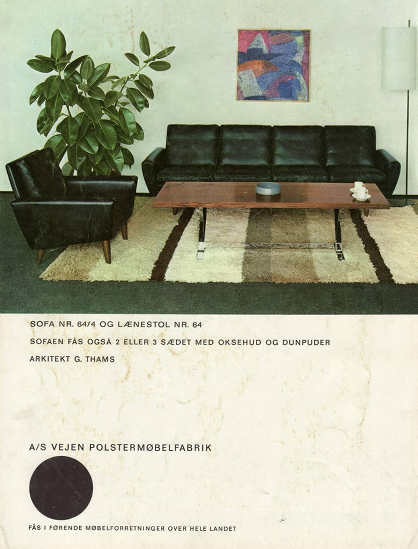 20th Century Black Leather Three-Seat Sofa by Danish Designer Georg Thams, 1964, Denmark