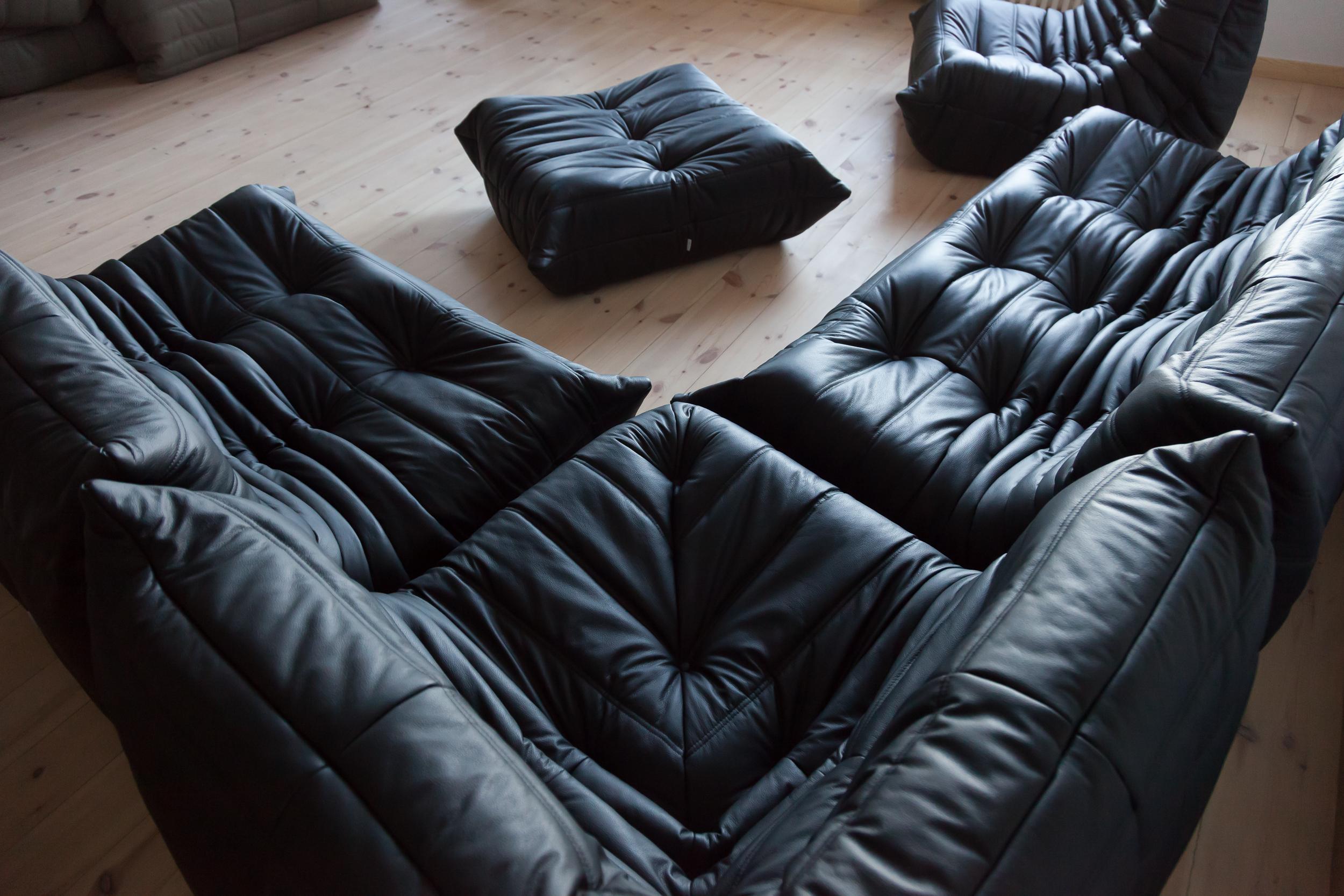 Black Leather Togo Living Room Set by Michel Ducaroy for Ligne Roset, 1970s For Sale 3