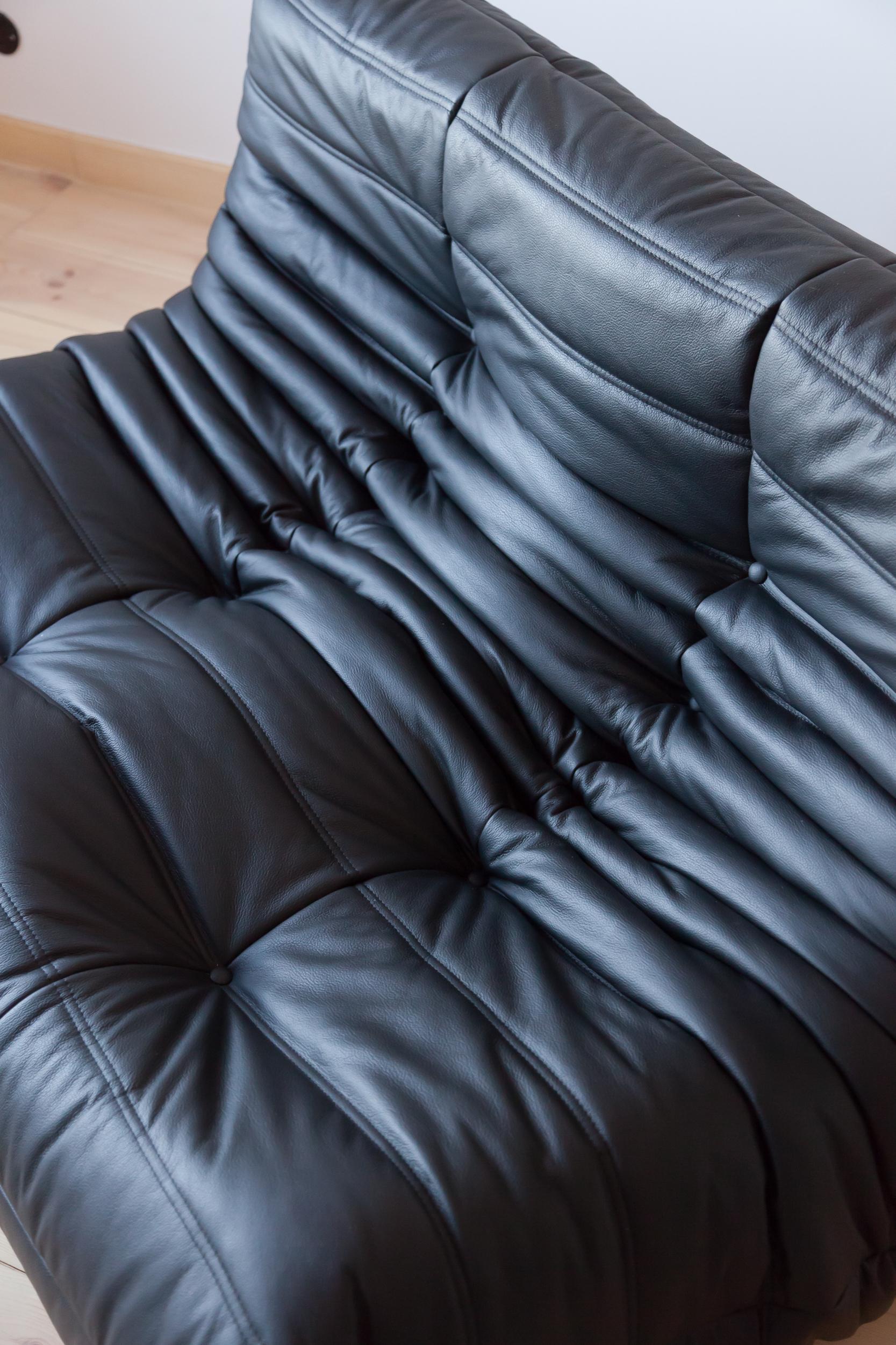Black Leather Togo Living Room Set by Michel Ducaroy for Ligne Roset For Sale 6