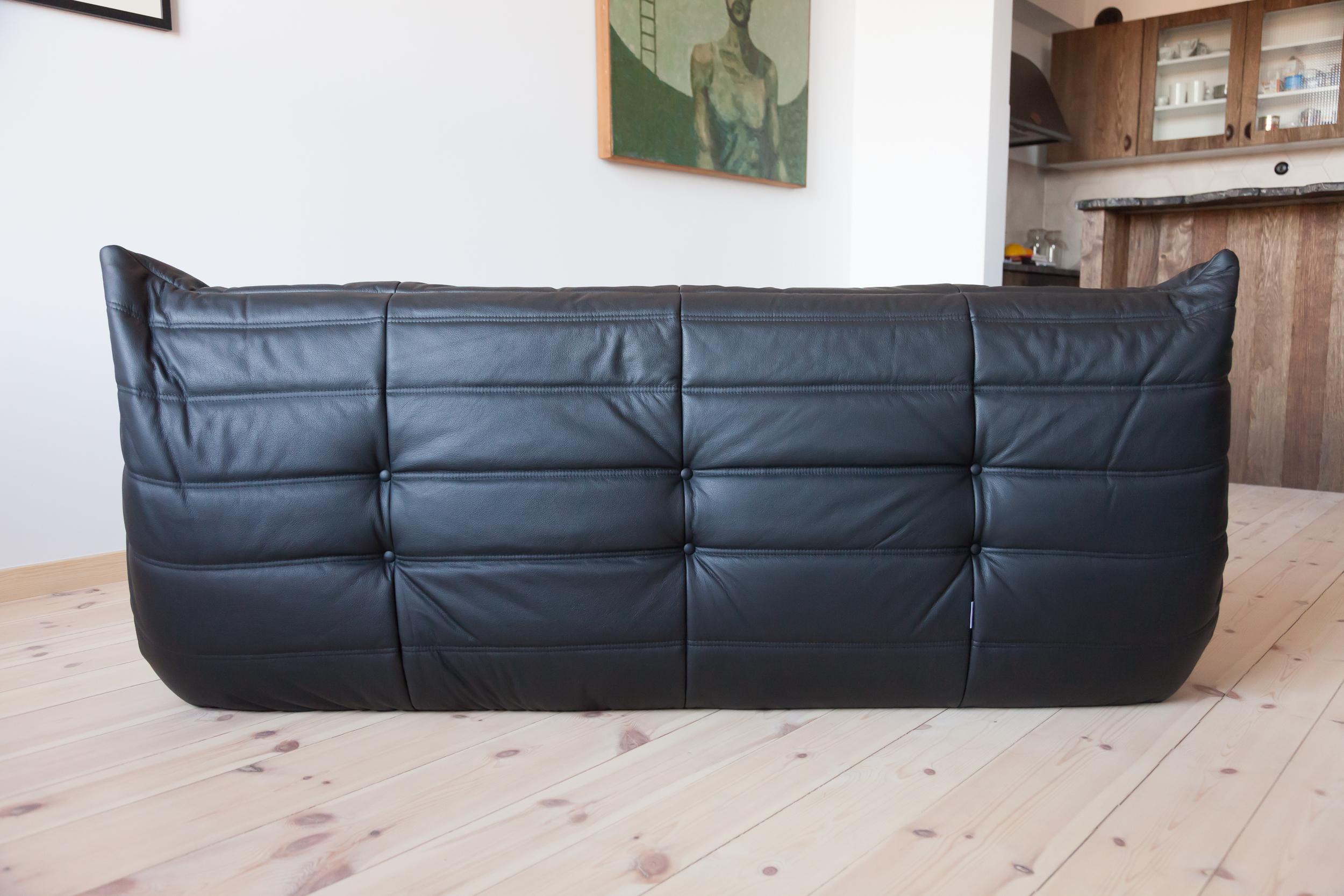 Black Leather Togo Living Room Set by Michel Ducaroy for Ligne Roset For Sale 11