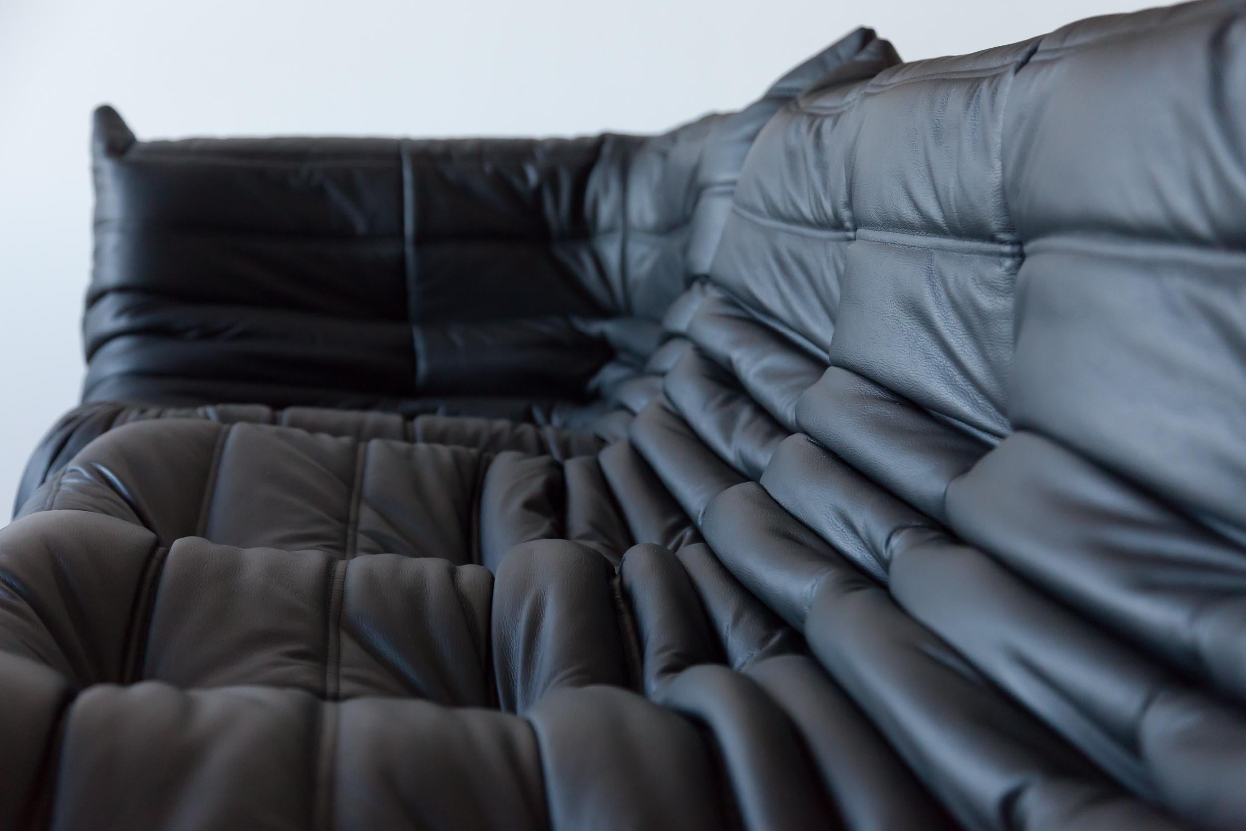 Mid-Century Modern Black Leather Togo Living Room Set by Michel Ducaroy for Ligne Roset For Sale