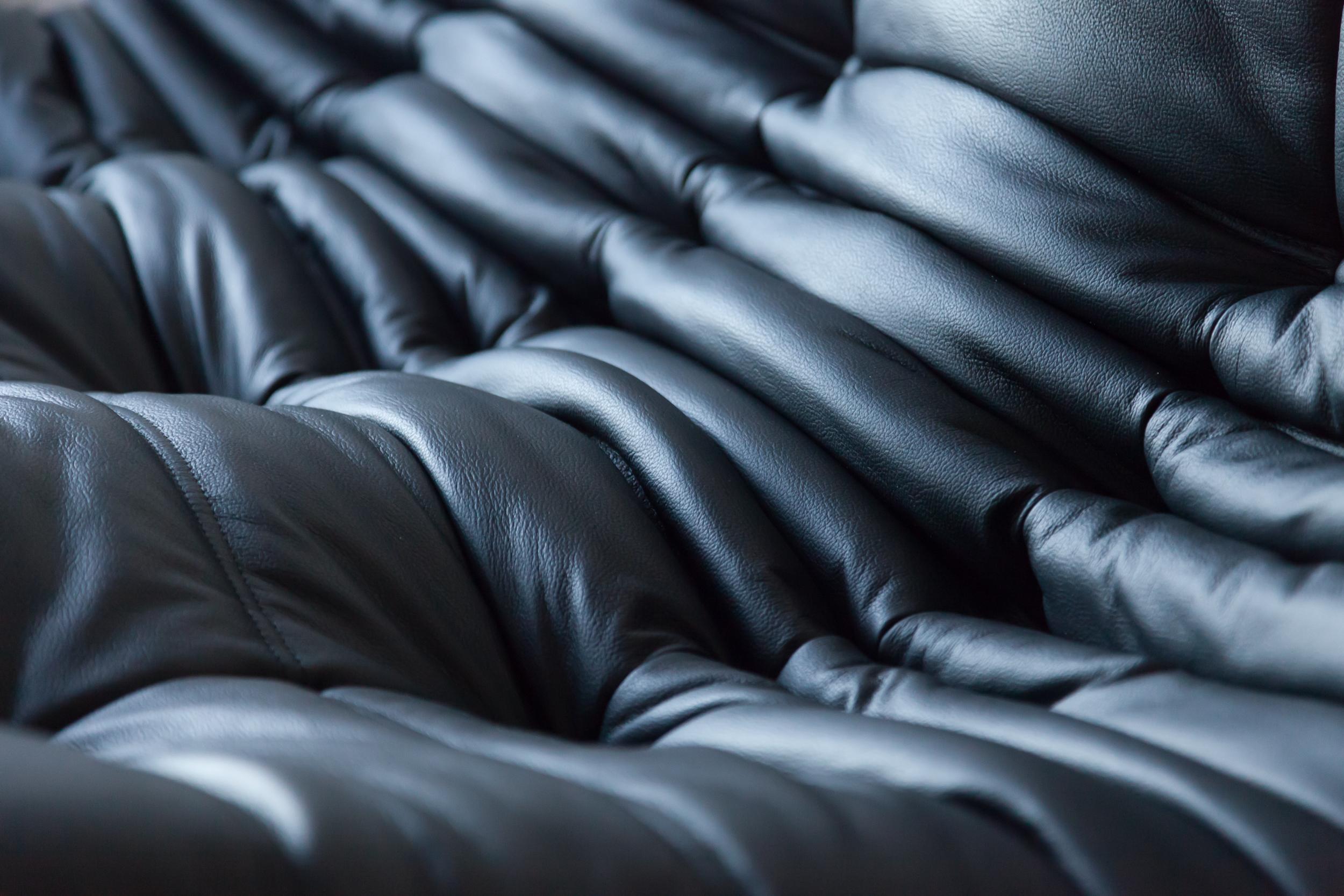 French Black Leather Togo Living Room Set by Michel Ducaroy for Ligne Roset For Sale