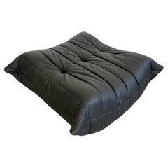 Black Leather Togo Ottoman by Ligne Roset, 1980s France
