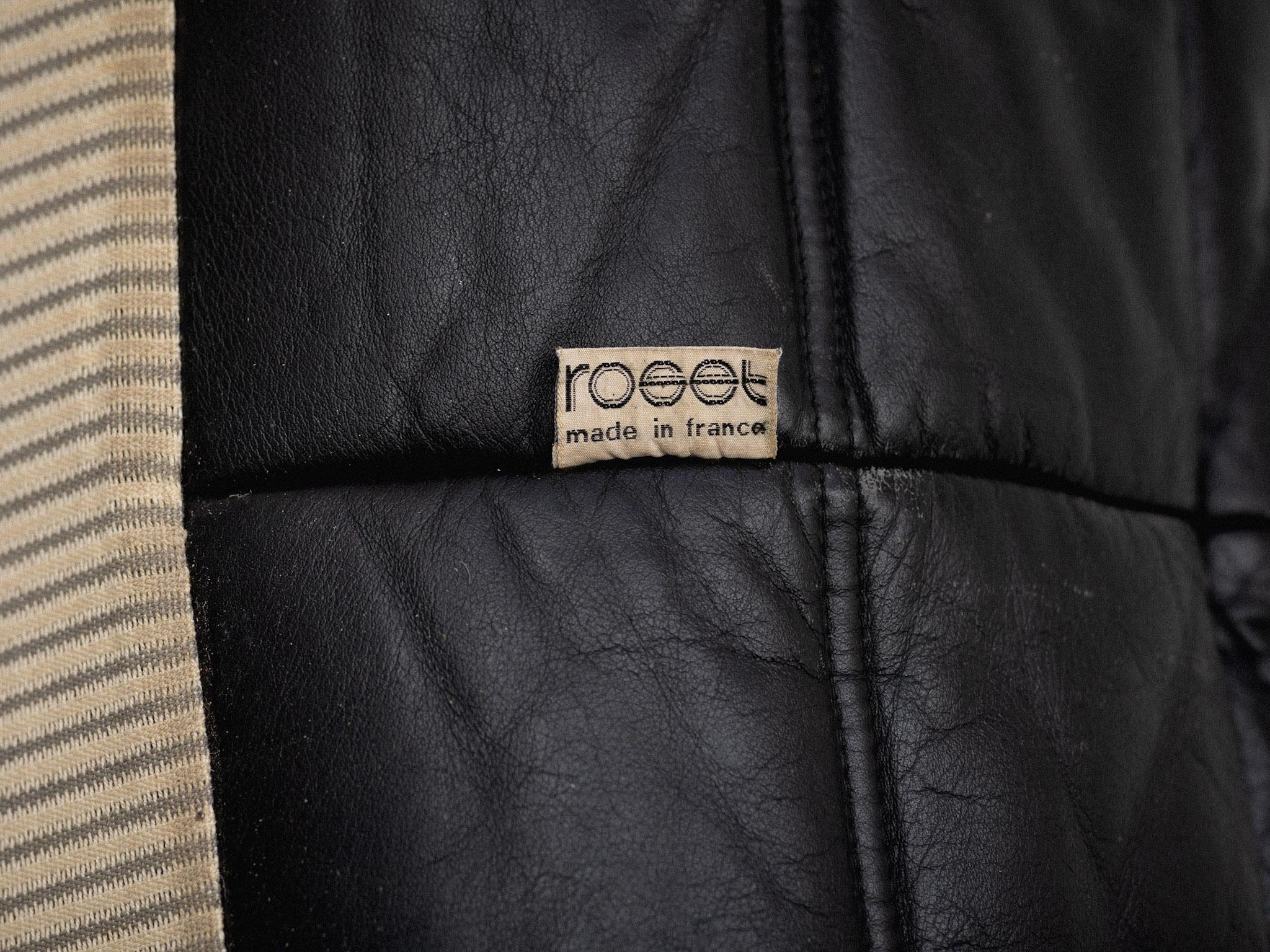 Black Leather 'Togo' Ottoman by Michel Ducaroy for Ligne Roset 3