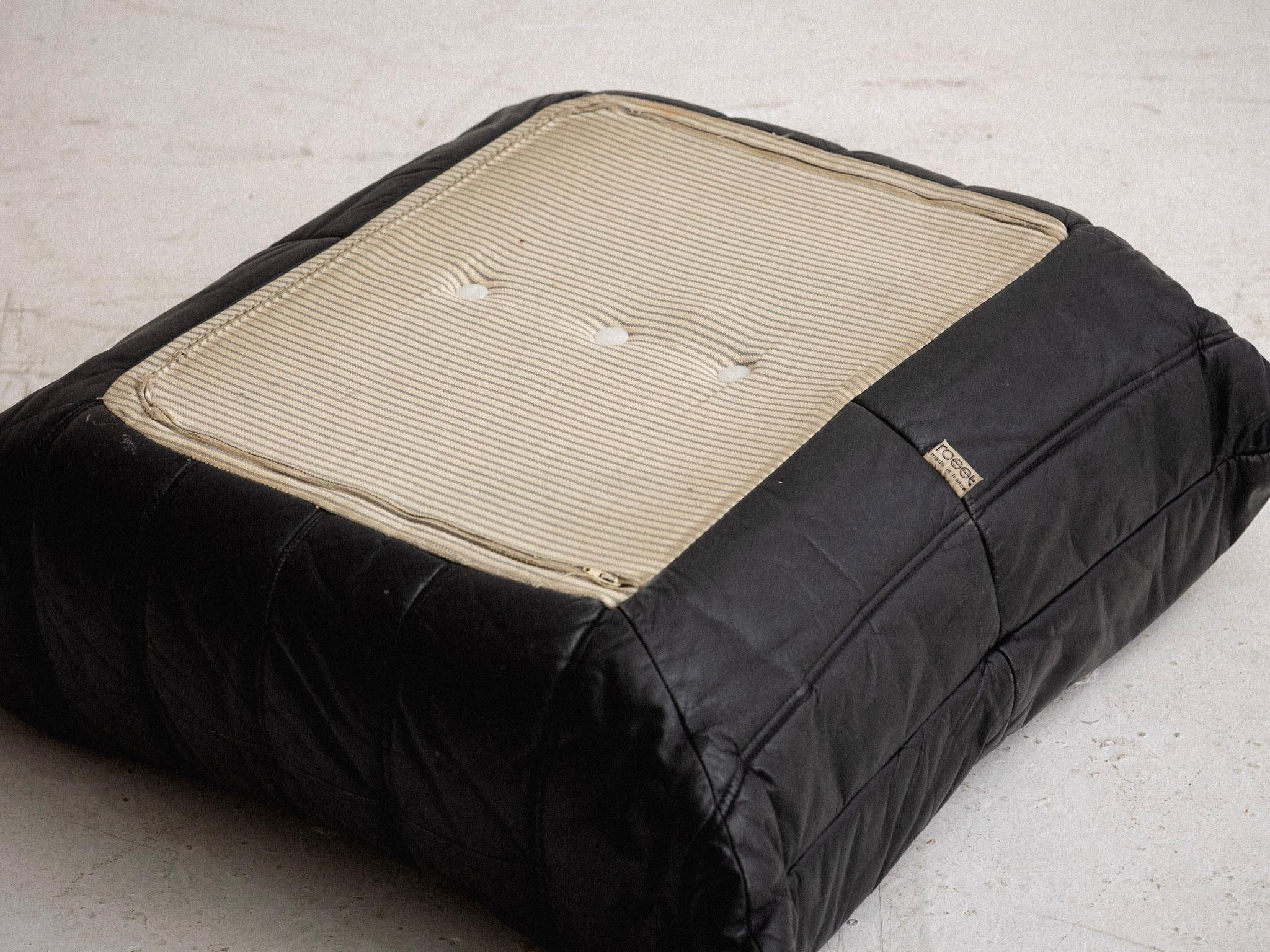 Black Leather 'Togo' Ottoman by Michel Ducaroy for Ligne Roset 4