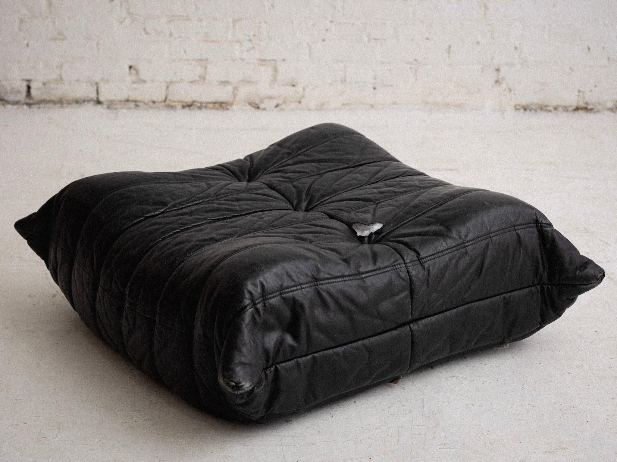 Black Leather 'Togo' Ottoman by Michel Ducaroy for Ligne Roset In Good Condition In Brooklyn, NY