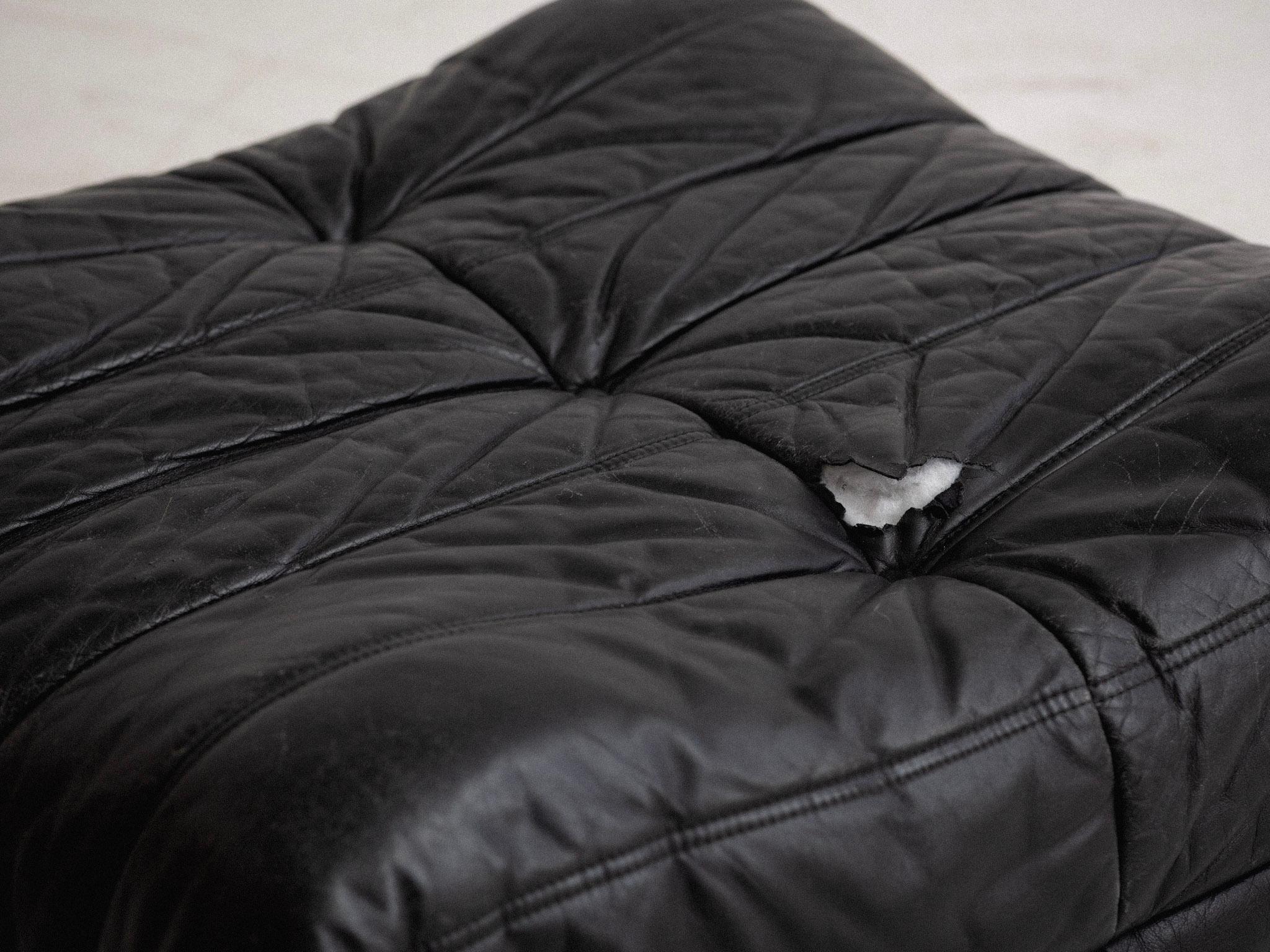 Late 20th Century Black Leather 'Togo' Ottoman by Michel Ducaroy for Ligne Roset