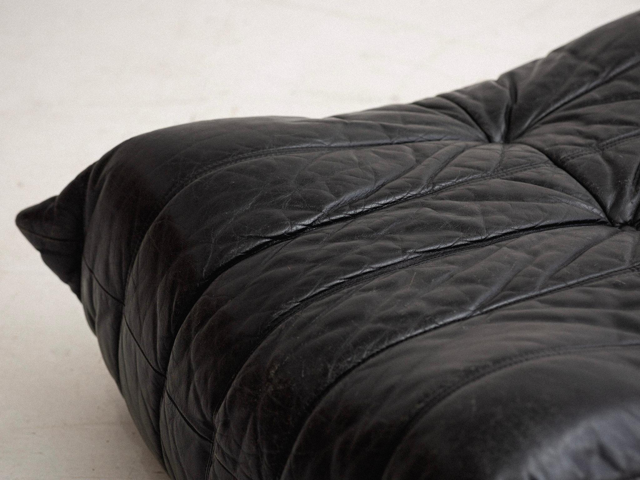 Black Leather 'Togo' Ottoman by Michel Ducaroy for Ligne Roset 1