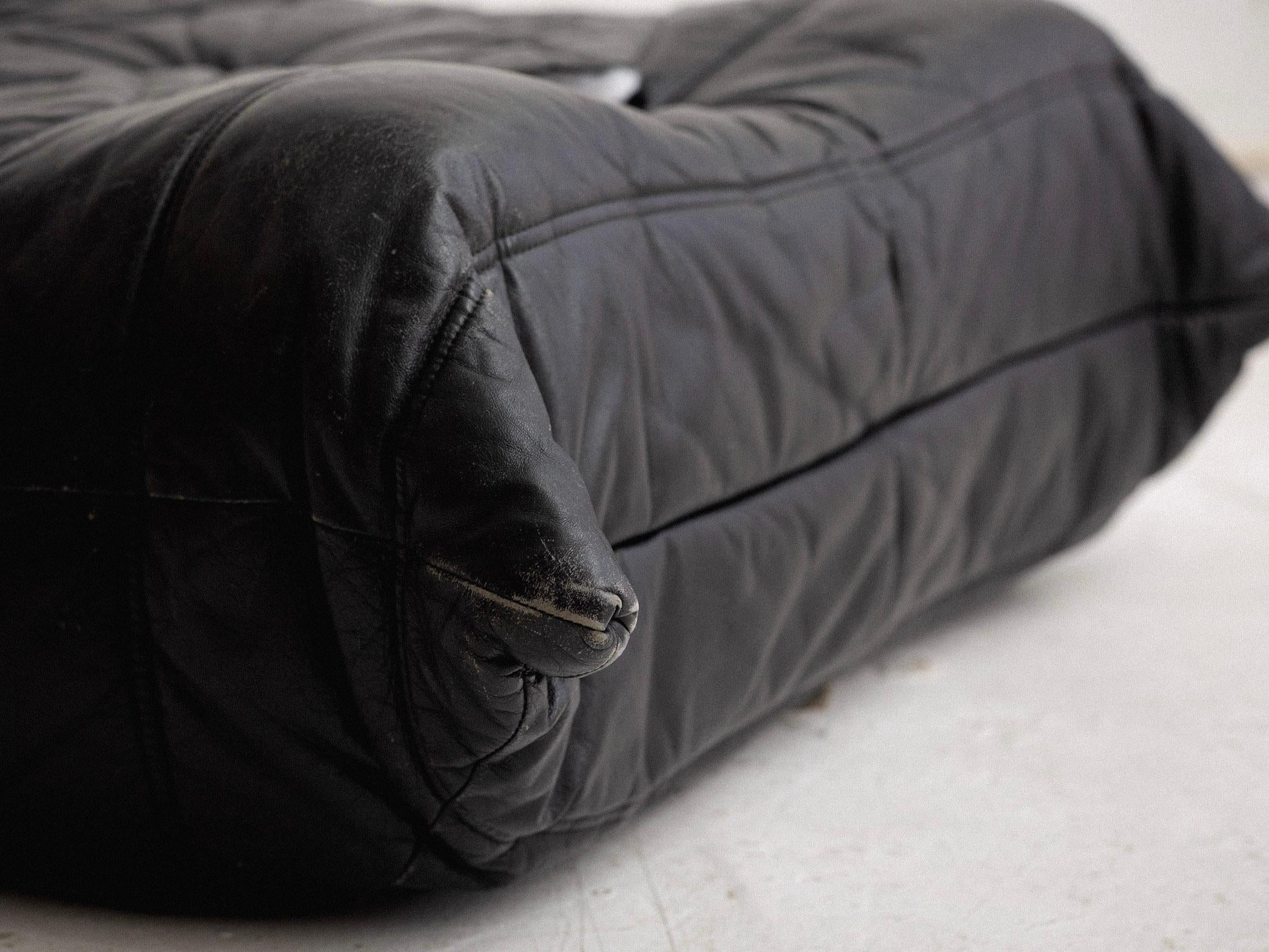 Black Leather 'Togo' Ottoman by Michel Ducaroy for Ligne Roset 2