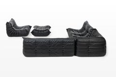 Conjunto de sofá Togo de cuero negro de Michel Ducaroy para Ligne Roset, Francia