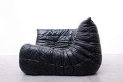 Sofa-Set "Togo" aus schwarzem Leder von Michel Ducaroy:: Ligne Roset:: 1970er Jahre