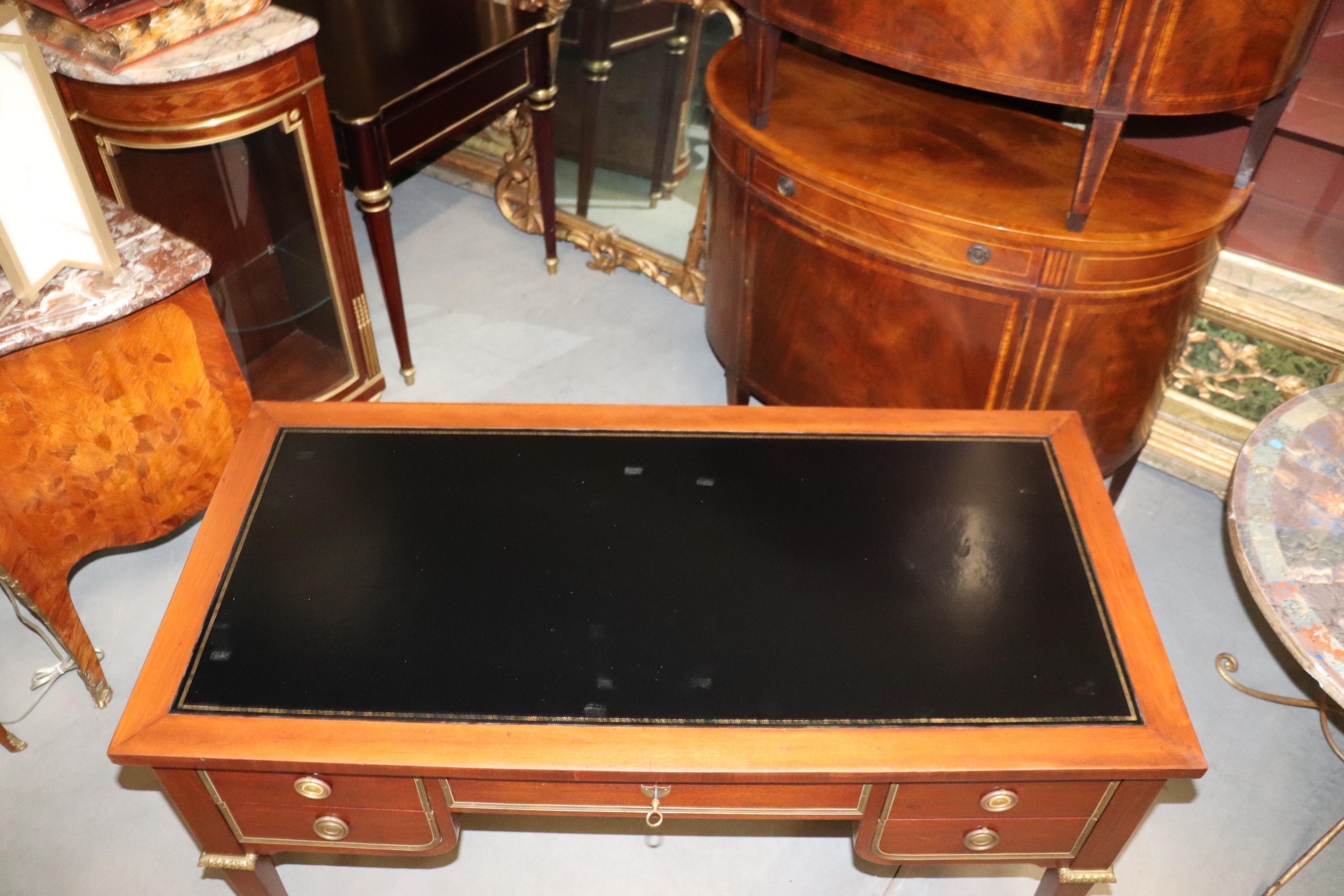 Black Leather Top French Directoire Style Writing Desk Bureau Plat, Circa 1960 For Sale 2