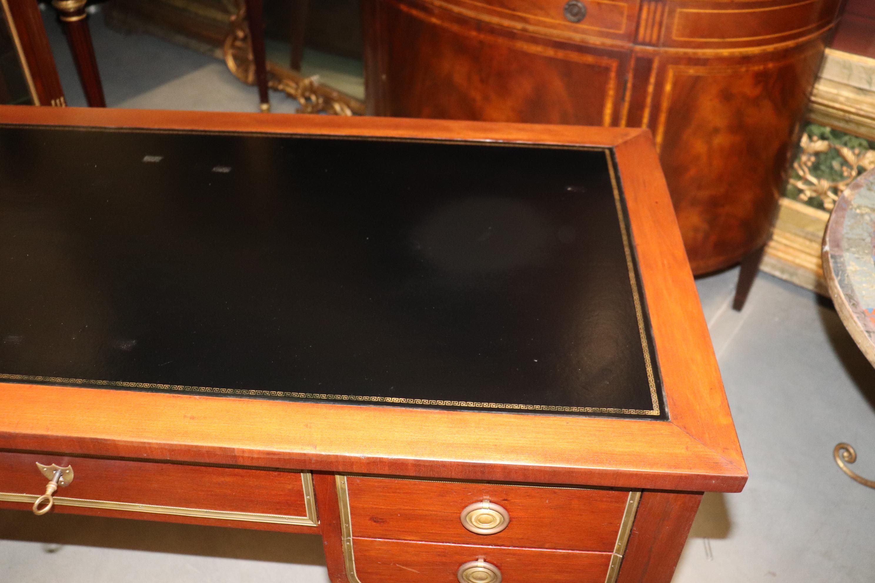 Black Leather Top French Directoire Style Writing Desk Bureau Plat, Circa 1960 For Sale 5