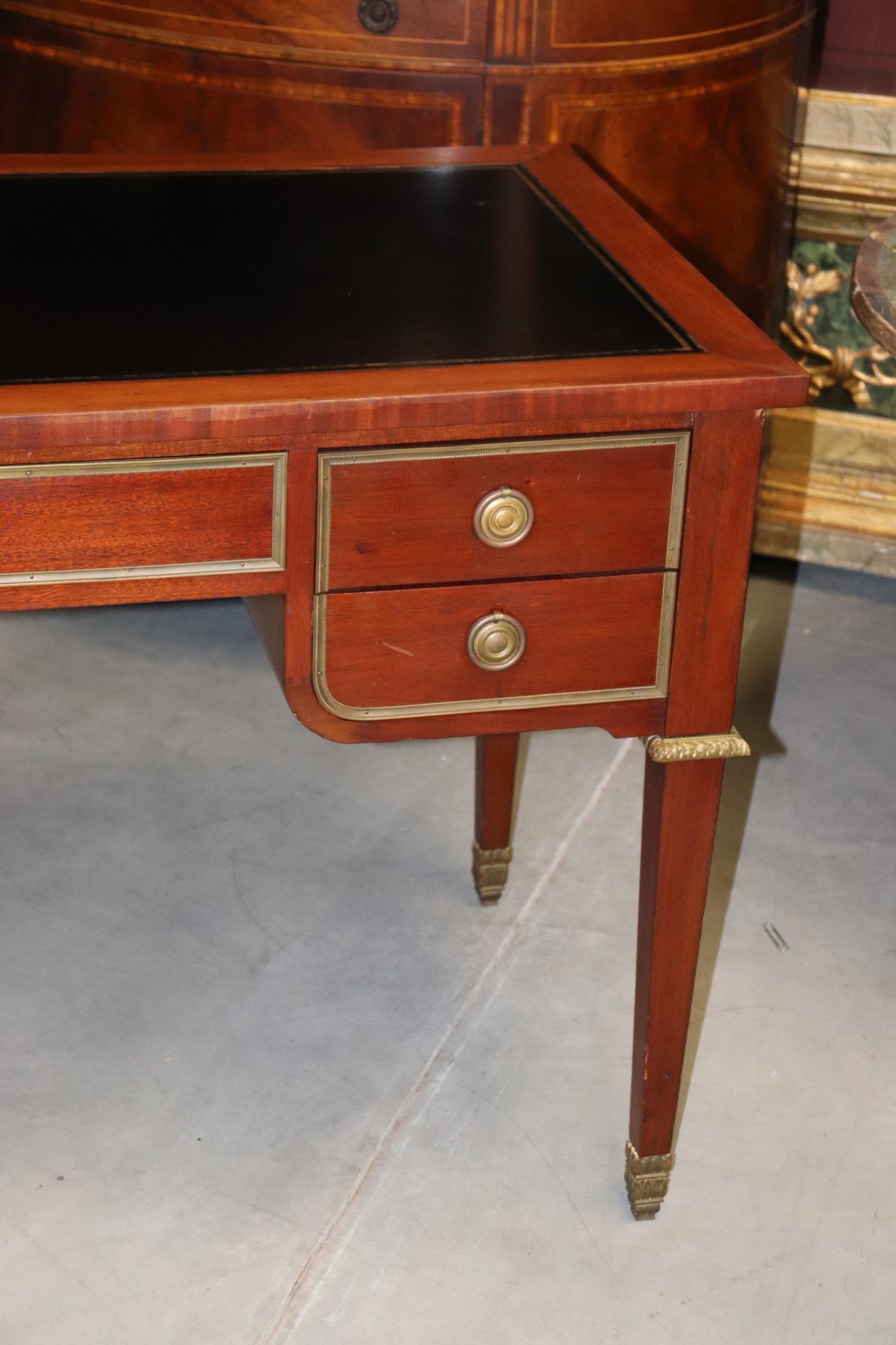 American Black Leather Top French Directoire Style Writing Desk Bureau Plat, Circa 1960 For Sale