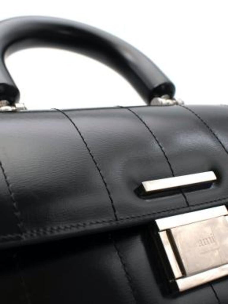 Small Black Top Handle Bag with Unique Silver Tone Hand Clasp main image 0