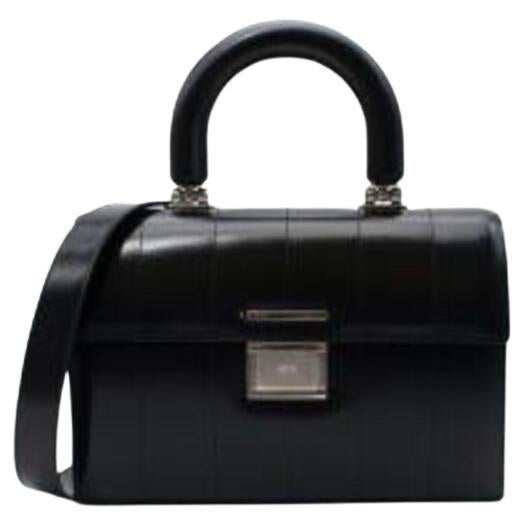 Black Leather Top Handle Bag For Sale