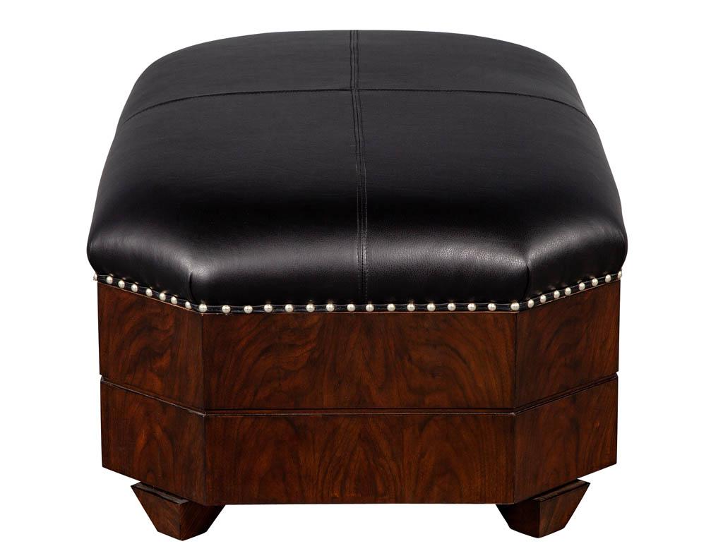 Metal Black Leather Top Storage Ottoman by EJ Victor For Sale