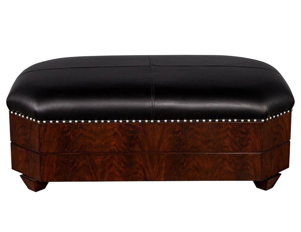 Mid-Century Modern Black Leather Top Storage Ottoman by EJ Victor For Sale