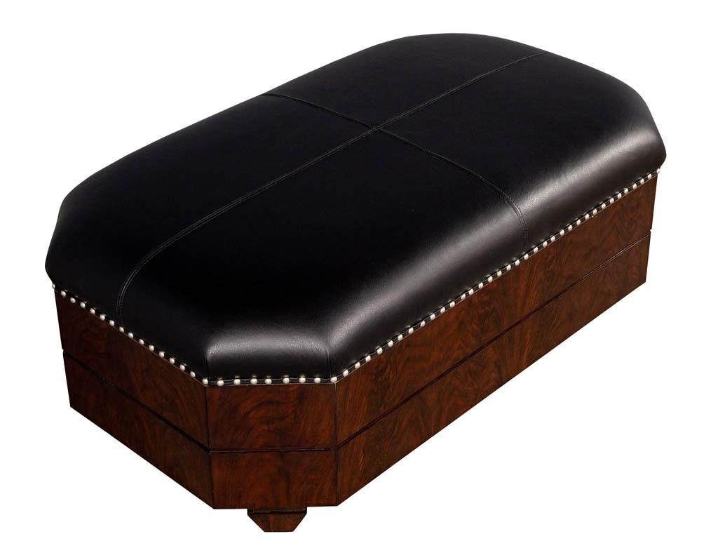 American Black Leather Top Storage Ottoman by EJ Victor For Sale