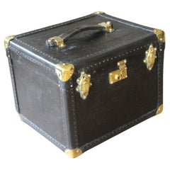Schwarzes Leder Zug Tasche , Schwarz Beauty Case