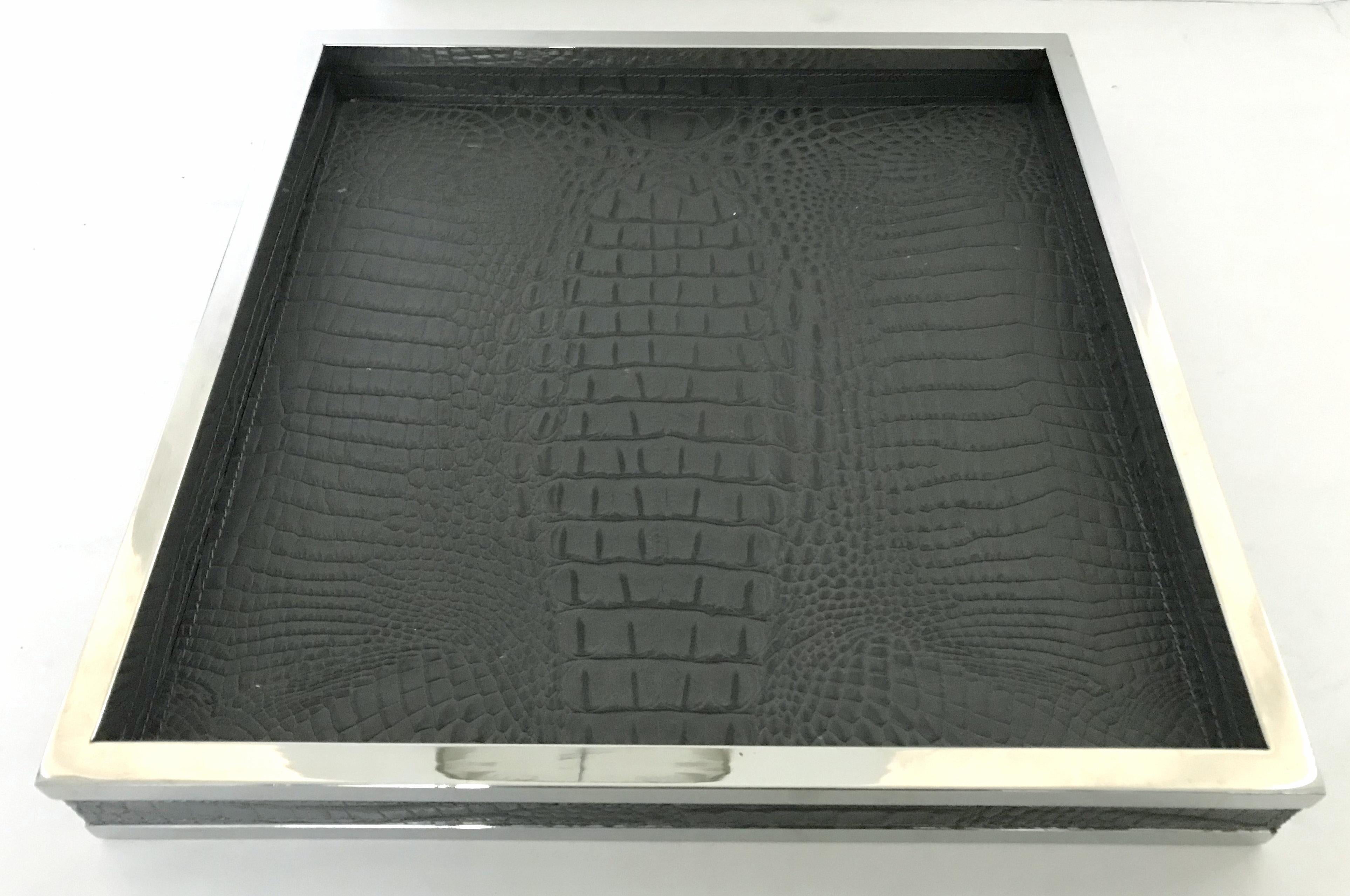 Modern Black Leather Tray For Sale
