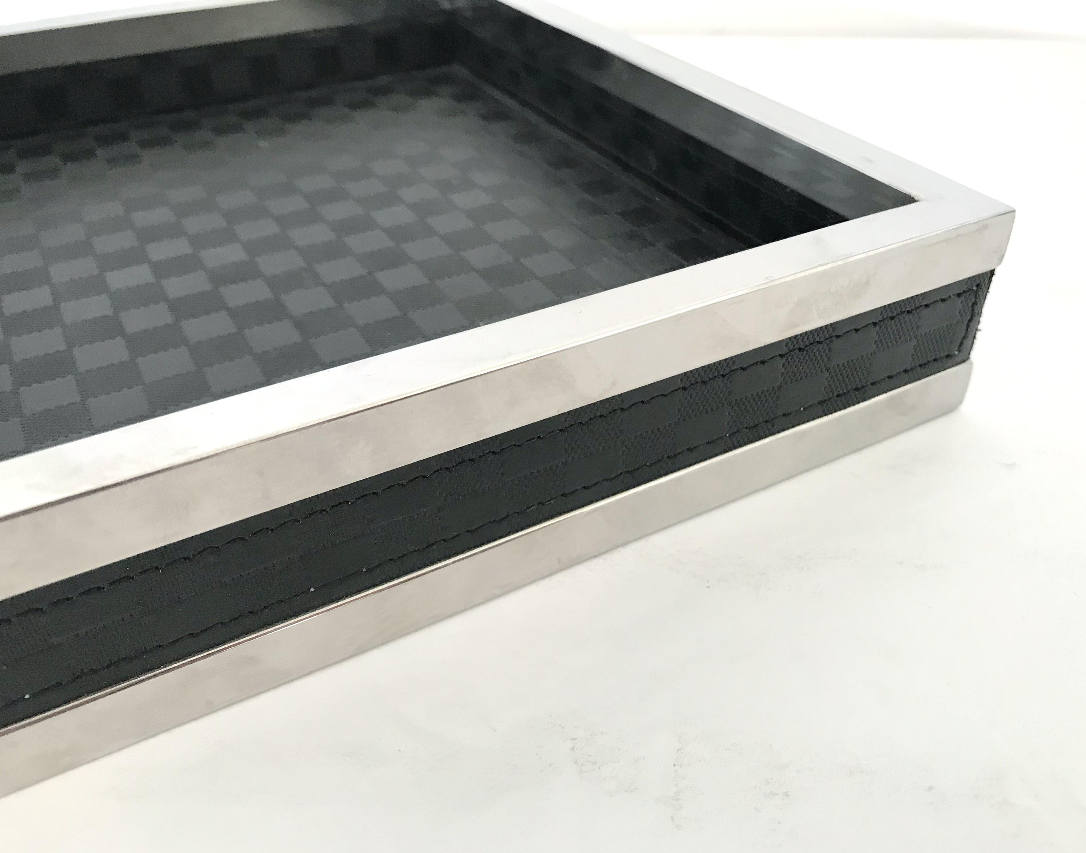 Stainless Steel Black Leather Tray
