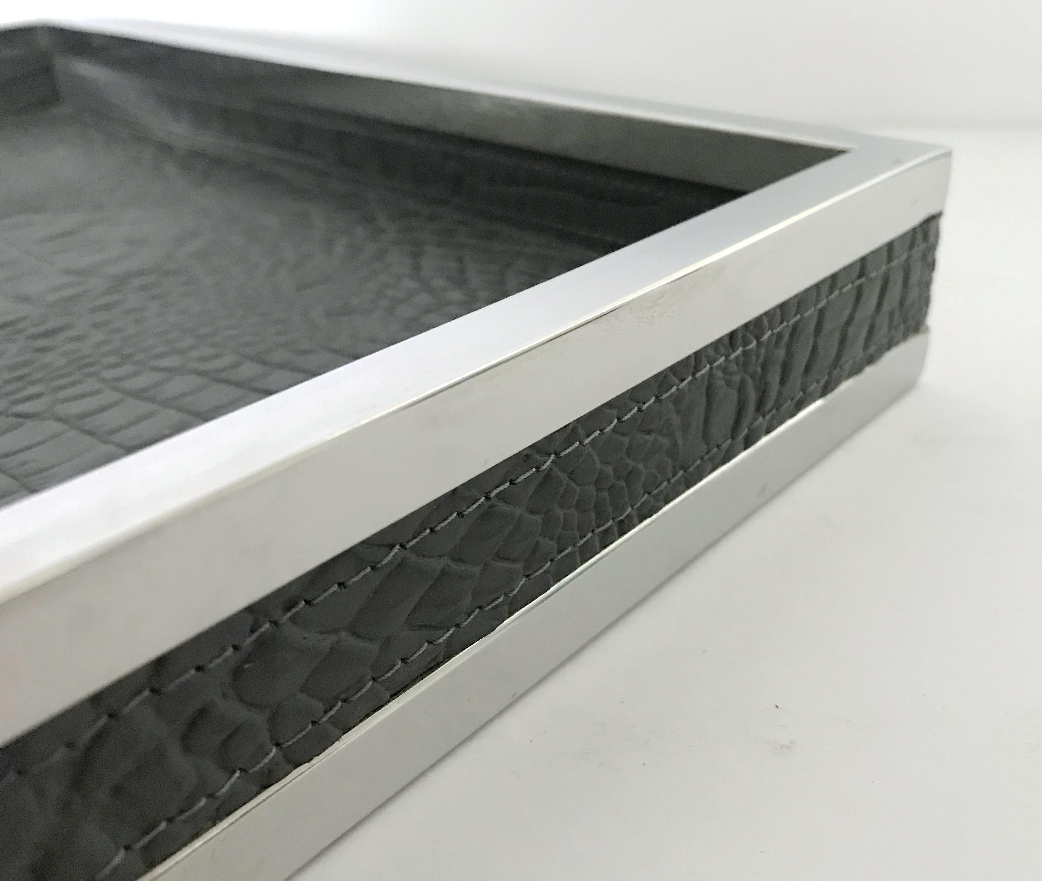 Stainless Steel Black Leather Tray For Sale