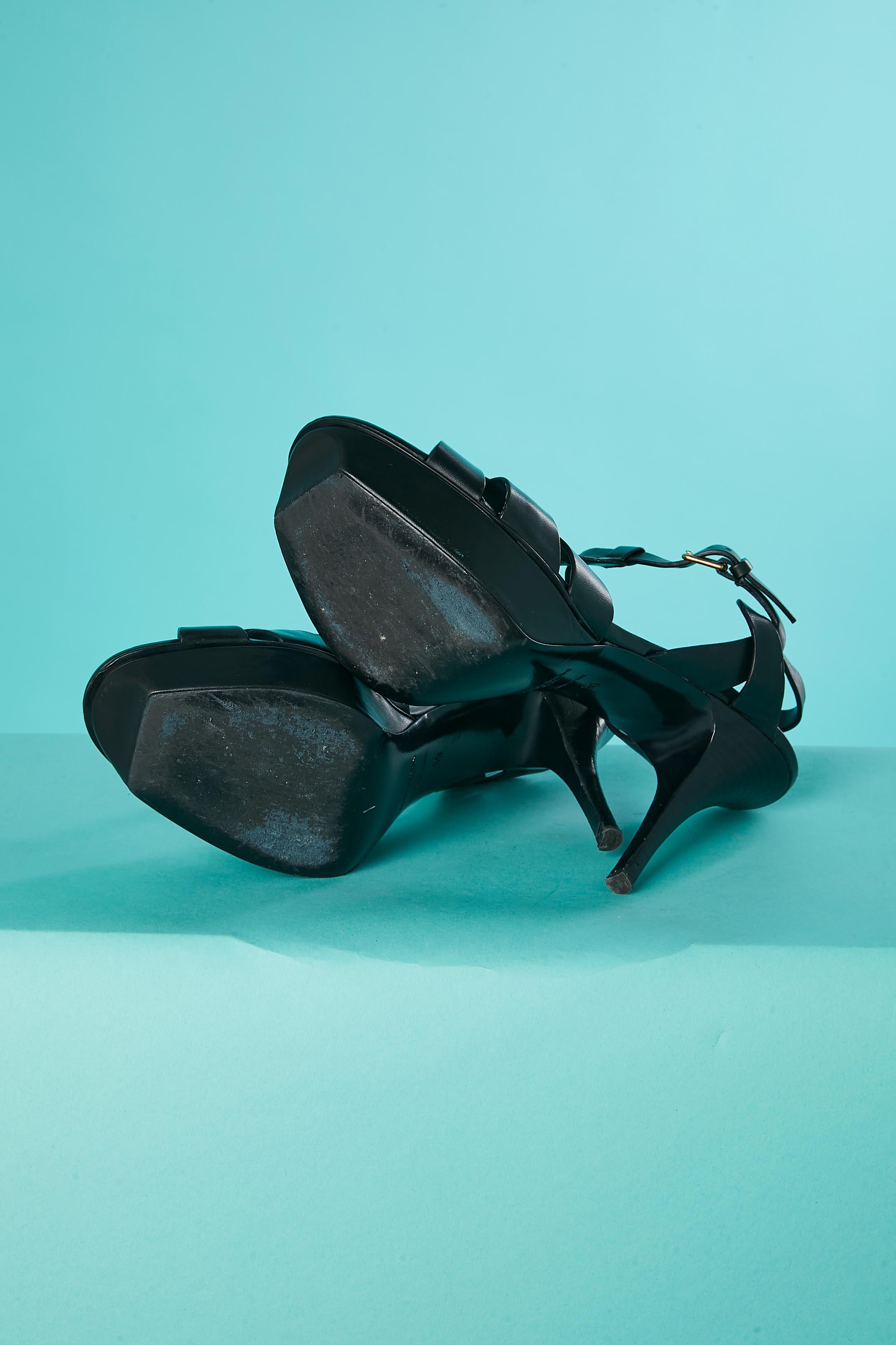 Black leather Tribute sandals Yves Saint Laurent  For Sale 1