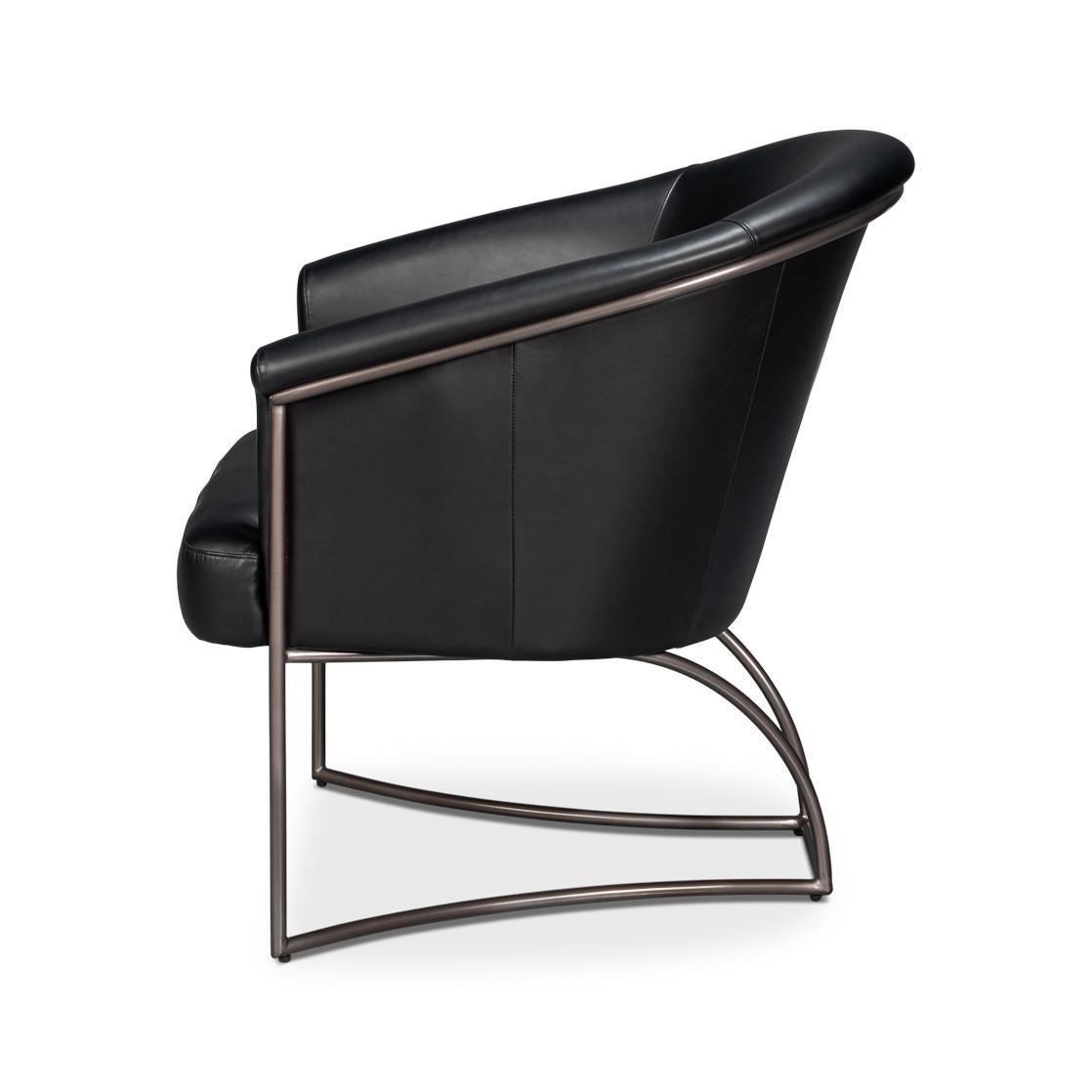 Mid-Century Modern Black Leather Tub Chair For Sale