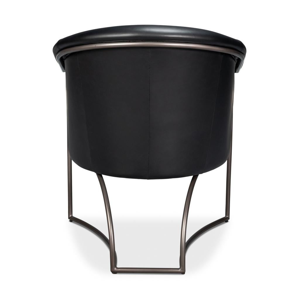 Asian Black Leather Tub Chair For Sale