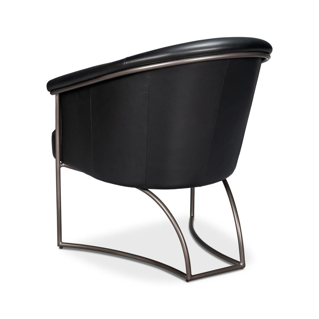 Black Leather Tub Chair In New Condition For Sale In Westwood, NJ