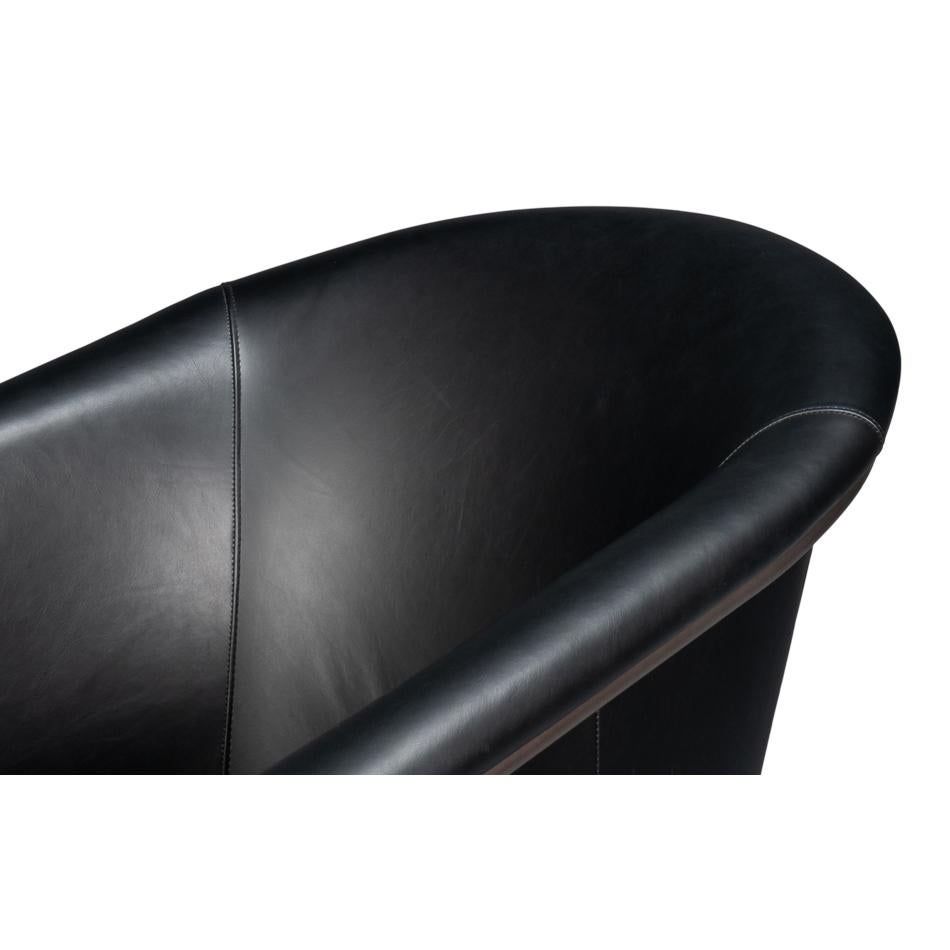 Black Leather Tub Chair For Sale 1