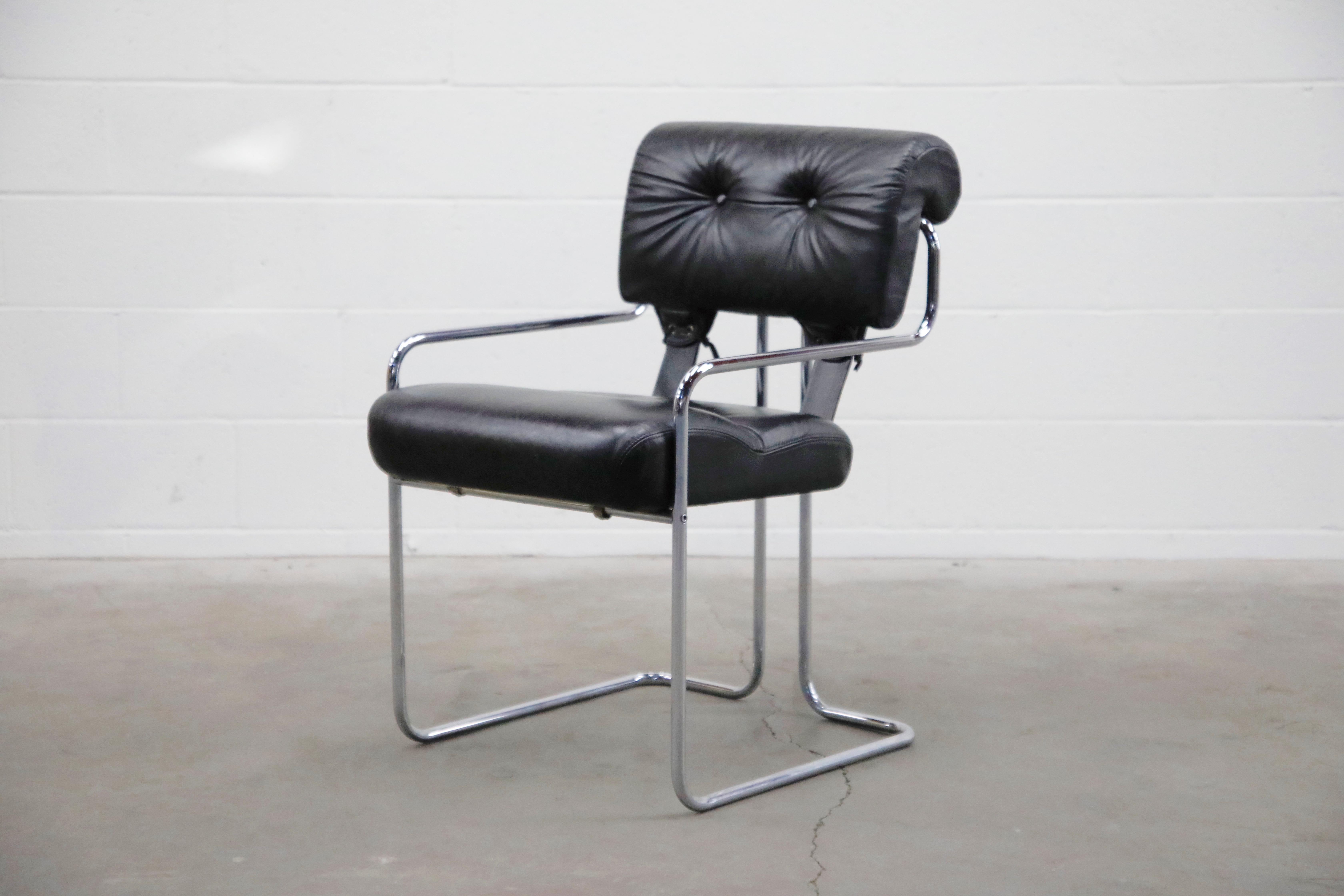 Modern Black Leather Tucroma Chairs by Guido Faleschini for i4 Mariani, 1970s, Signed