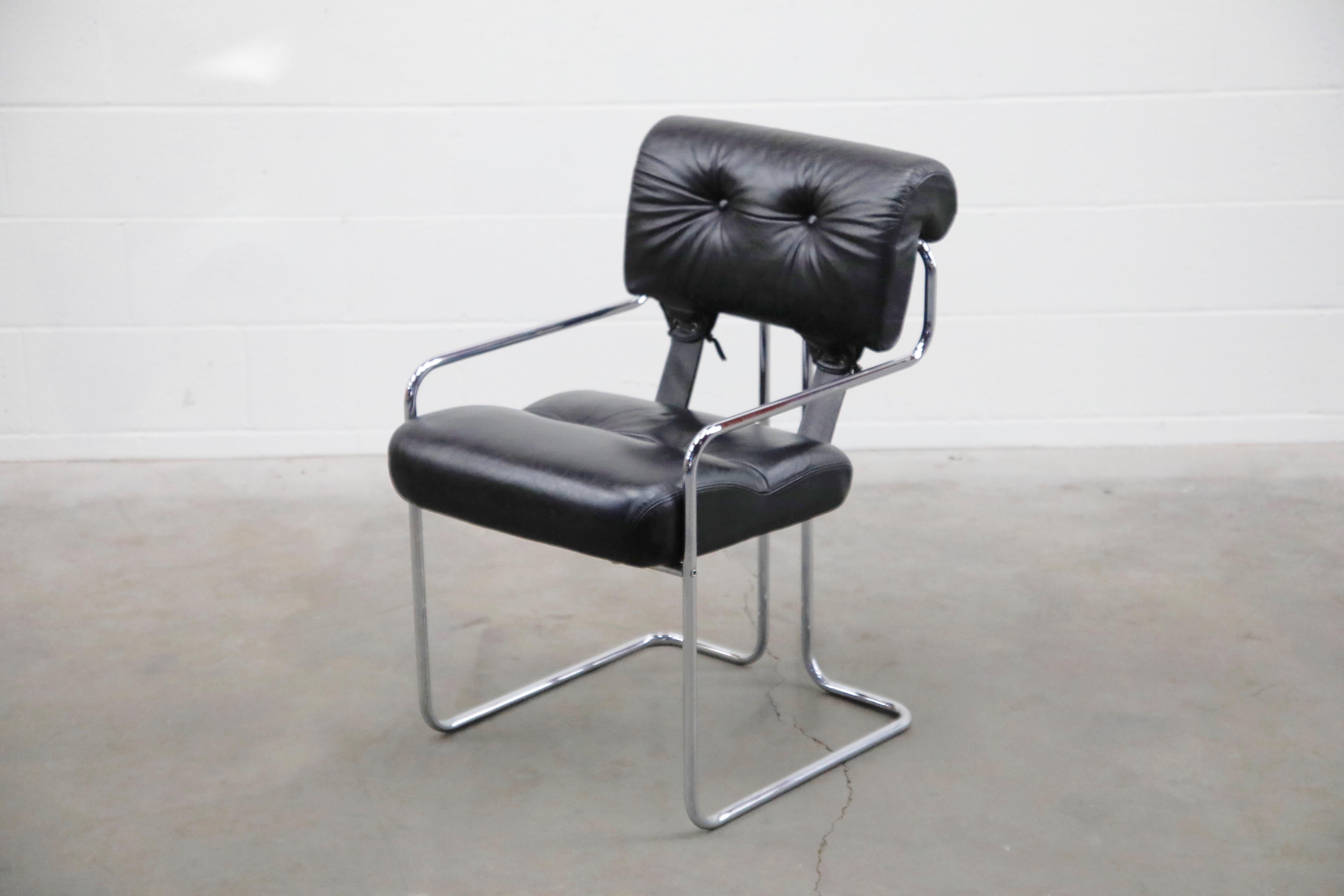 Italian Black Leather Tucroma Chairs by Guido Faleschini for i4 Mariani, 1970s, Signed