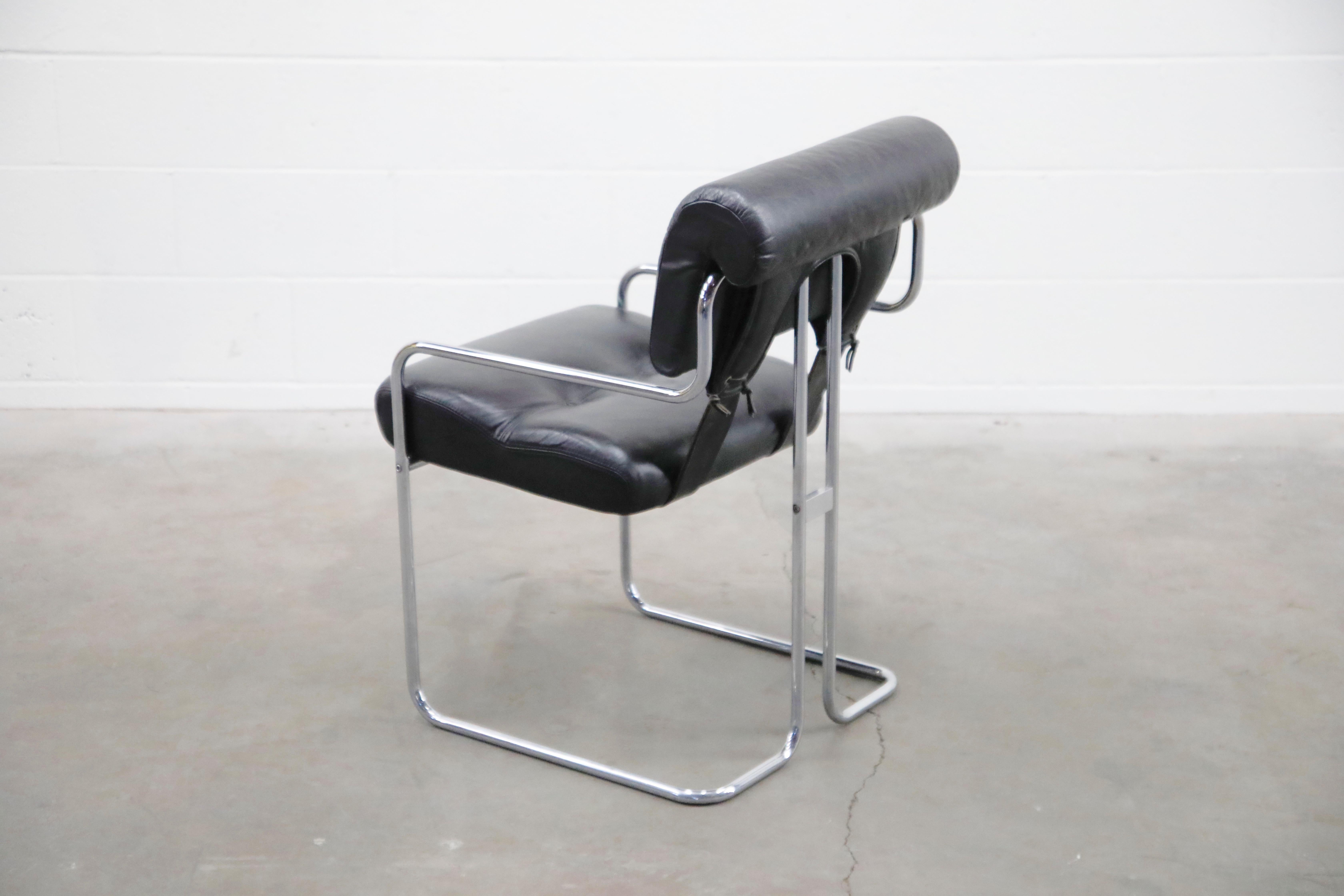 Black Leather Tucroma Chairs by Guido Faleschini for i4 Mariani, 1970s, Signed In Good Condition In Los Angeles, CA