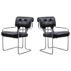 Black Leather Tucroma Chairs by Guido Faleschini for i4 Mariani, 1970s, Signed