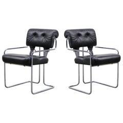 Vintage Black Leather Tucroma Chairs by Guido Faleschini for i4 Mariani, 1970s, Signed