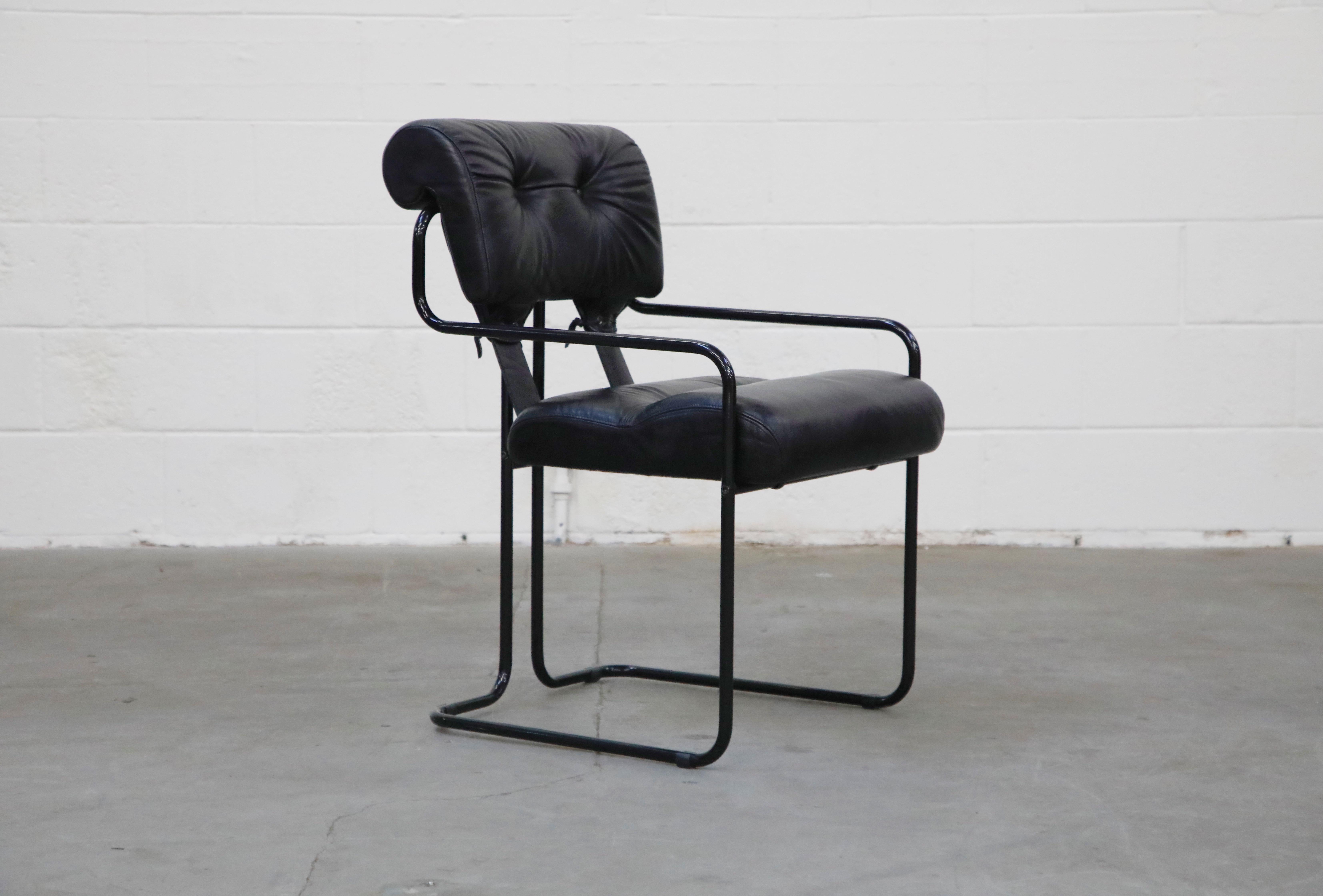 Modern Black Leather Tucroma Chairs by Guido Faleschini for Mariani Pace, 1970s, Signed
