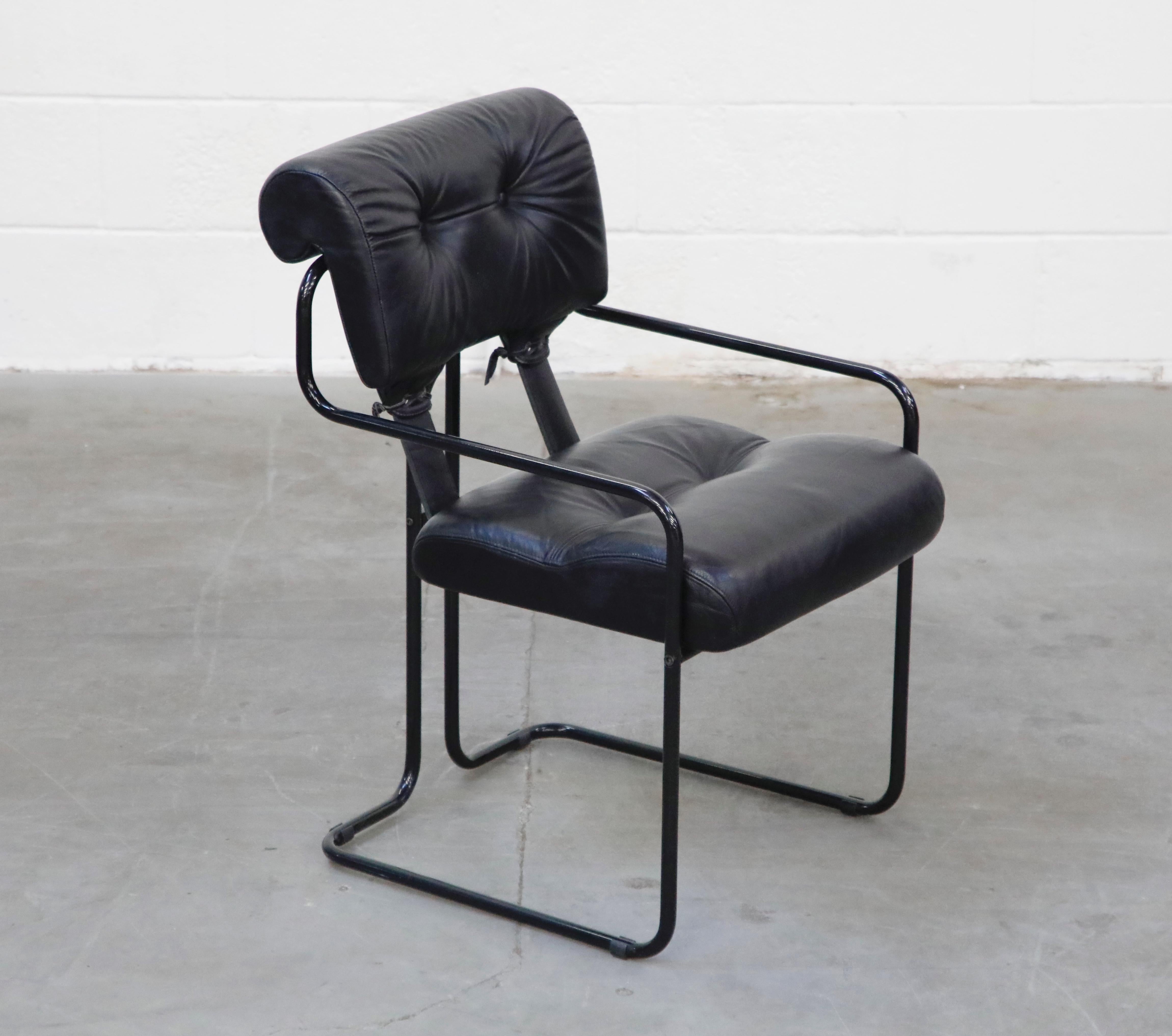 Italian Black Leather Tucroma Chairs by Guido Faleschini for Mariani Pace, 1970s, Signed