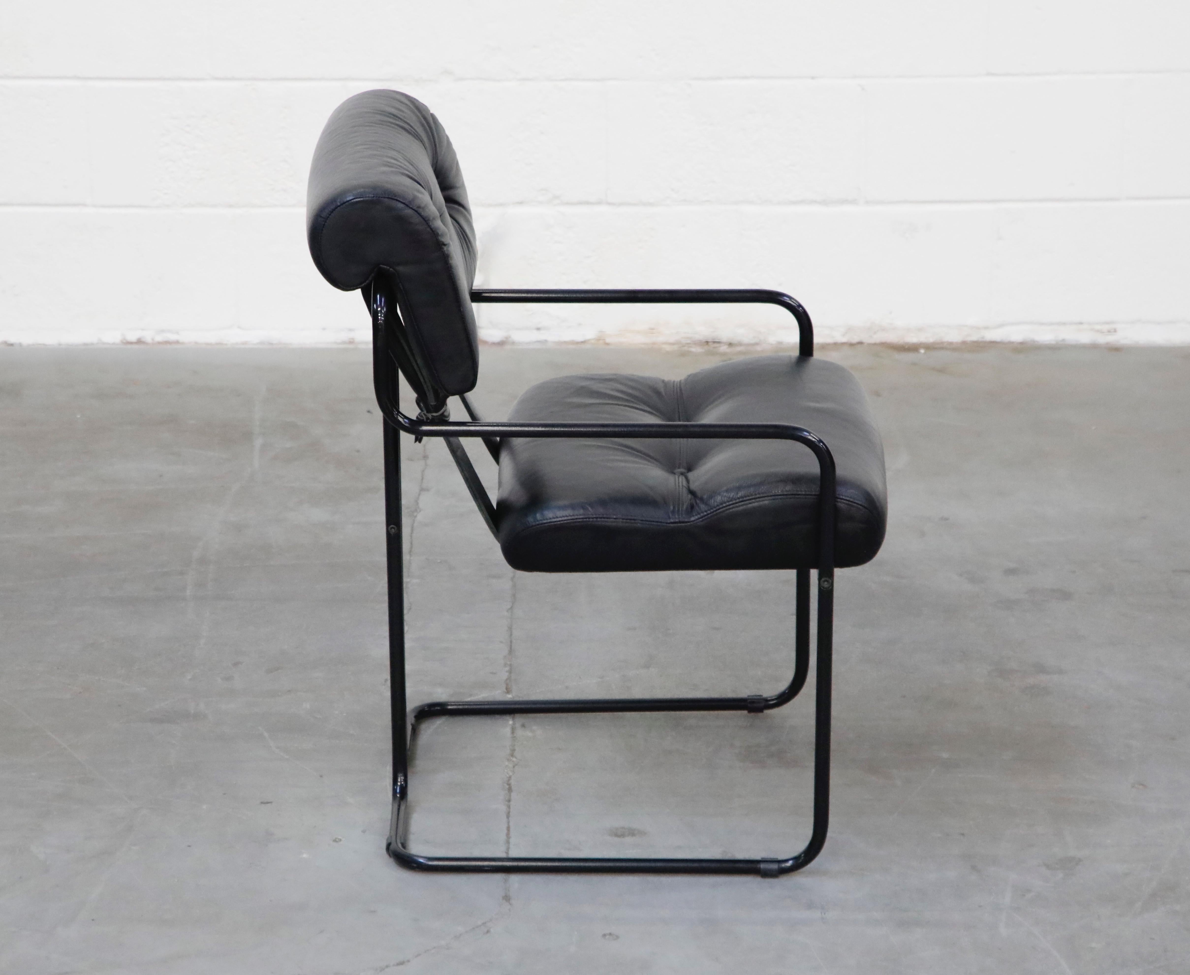 Black Leather Tucroma Chairs by Guido Faleschini for Mariani Pace, 1970s, Signed In Excellent Condition In Los Angeles, CA