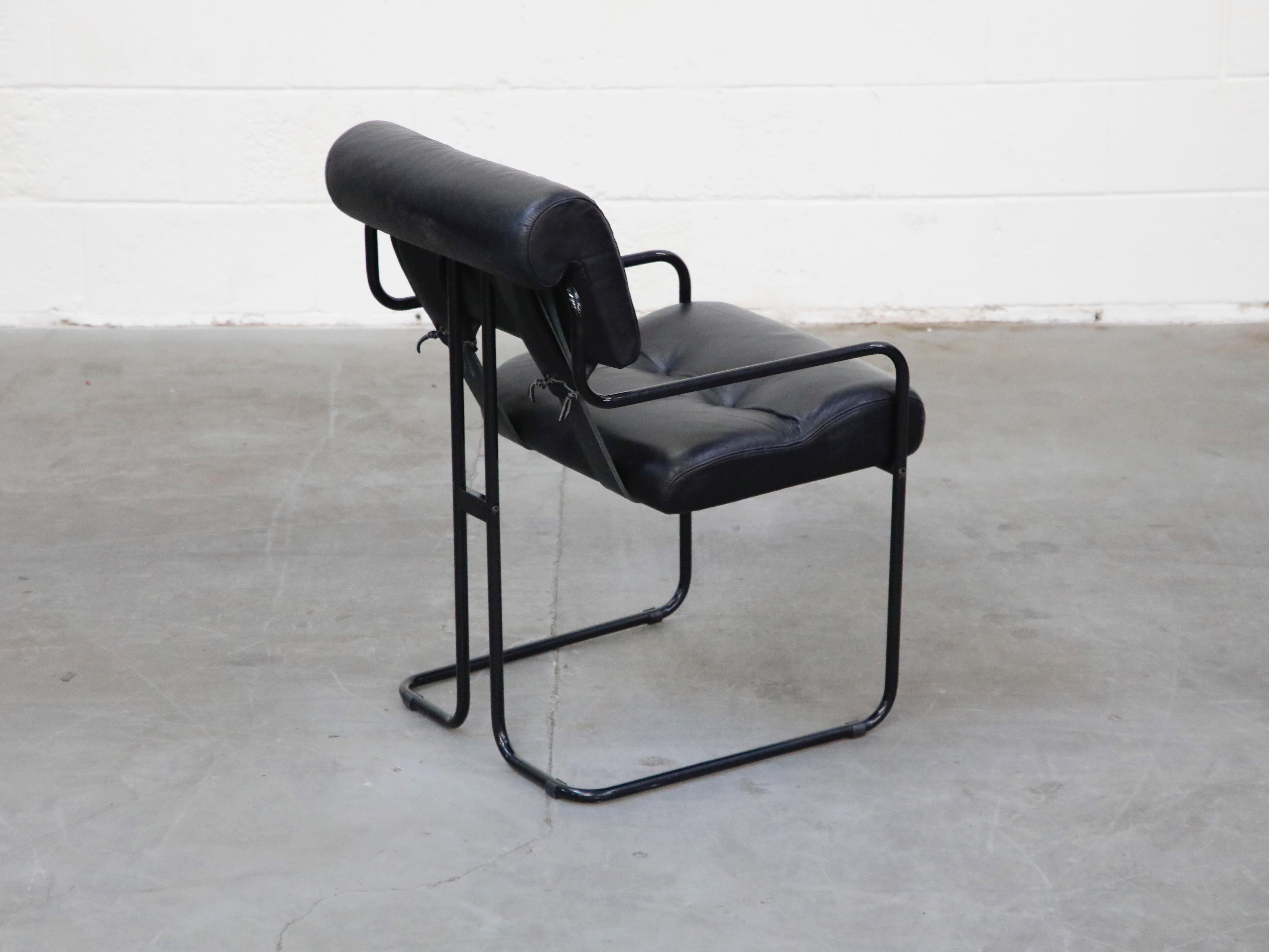 Black Leather Tucroma Chairs by Guido Faleschini for Mariani Pace, 1970s, Signed 1