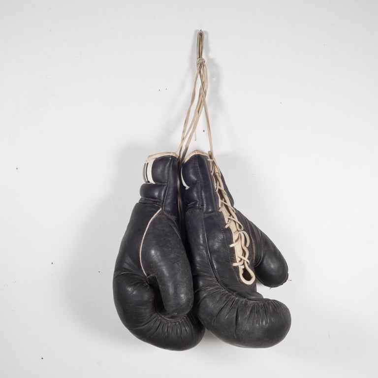 Black Leather Tuf Wear Boxing Gloves, c.1970 In Good Condition In San Francisco, CA