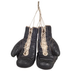 Retro Black Leather Tuf Wear Boxing Gloves, c.1970