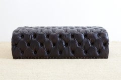 Black Leather Tufted Ottoman or Bench