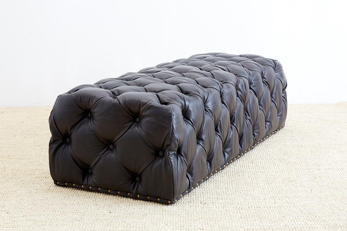 tufted black leather ottoman