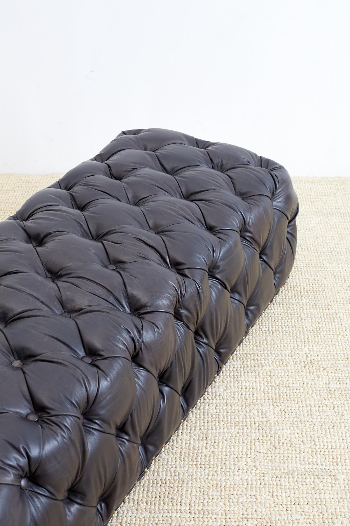 Modern Black Leather Tufted Ottoman or Bench