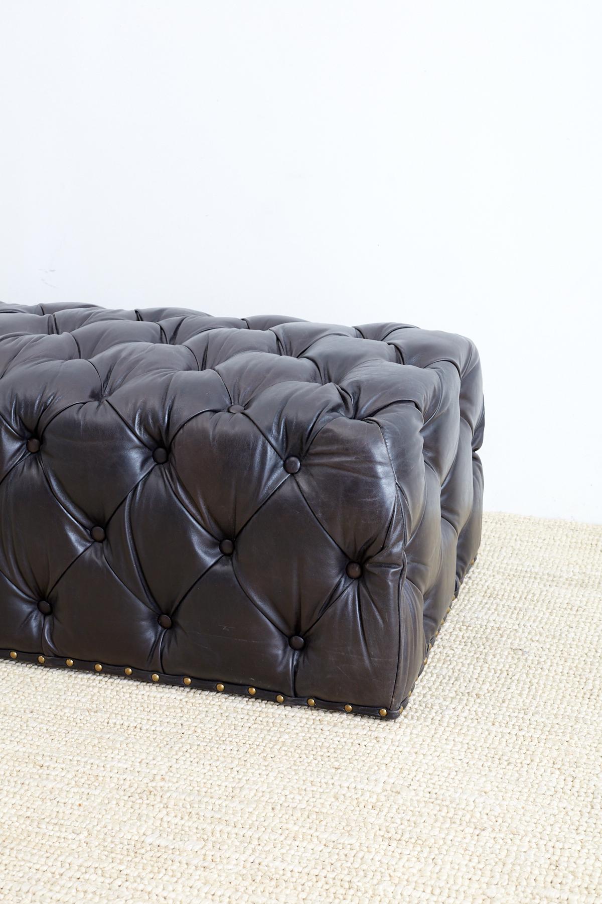 American Black Leather Tufted Ottoman or Bench
