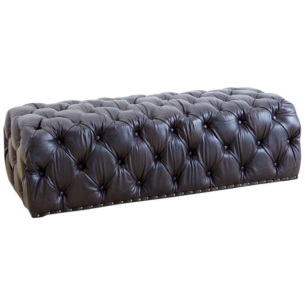 Black Leather Tufted Ottoman or Bench at 1stDibs | black leather tufted  bench, tufted black leather ottoman, black tufted leather ottoman